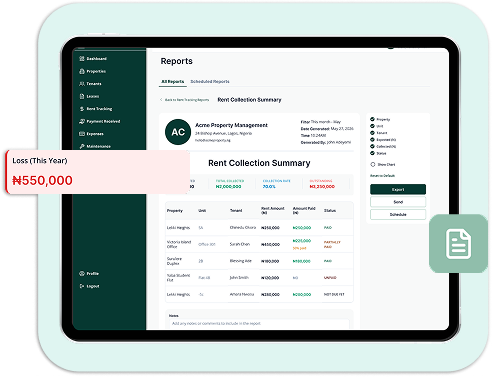 Rent collection summary report